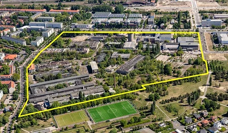 Schrägluftbild des Geltungsbereichs des Bebauungsplans 9-15a, Quelle: WISTA.Plan GmbH / Manuel Frauendorf Fotografie, 2020 