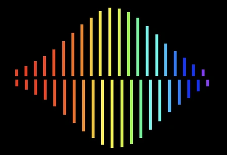 Symmetrische Anordnung von vertikalen Linien in Regenbogenfarben