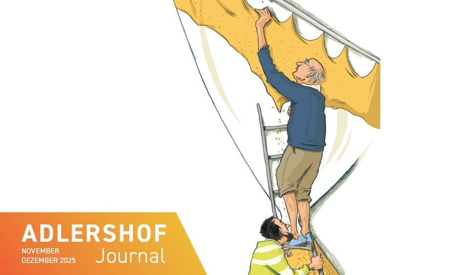 Illustration: Man helping an elderly man hang curtains