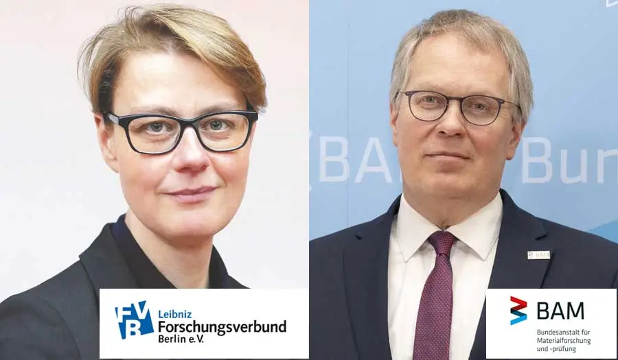 Dr. Nicole Münnich, Geschäftsführerin des Forschungsverbundes Berlin e.V. (links) und Prof. Dr. Ulrich Panne, Präsident der Bundesanstalt für Materialforschung und -prüfung (BAM) (rechts). Foto: Ralf Günther/Foto: ©BAM