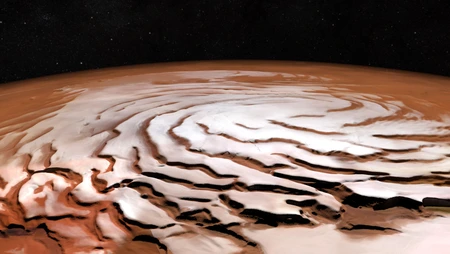 Mars’ polar cap. Credit: ESA/DLR/FU Berlin, NASA MGS MOLA Science Team