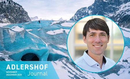 Photo montage: Mountaineer on a glacier/Portrait photo Tobias Sauter