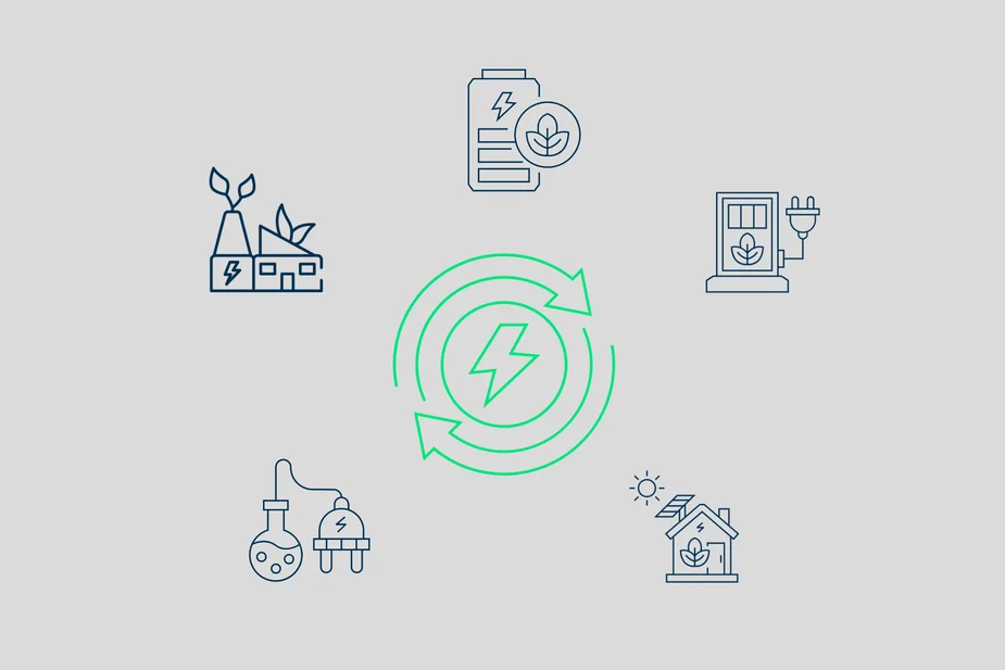 Illustration: Icons for electricity generation and storage