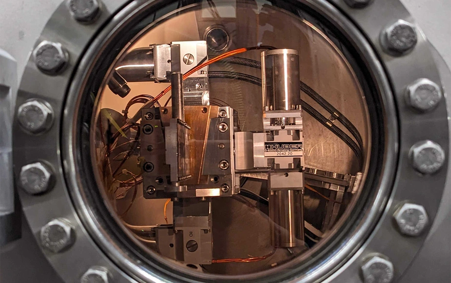 View of a machine through a circular window