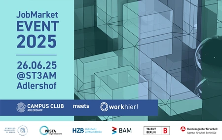 Flyer with organiser logos: HU Berlin, WISTA, HZB, BAM, Talent Berlin, Berlin Job Agency