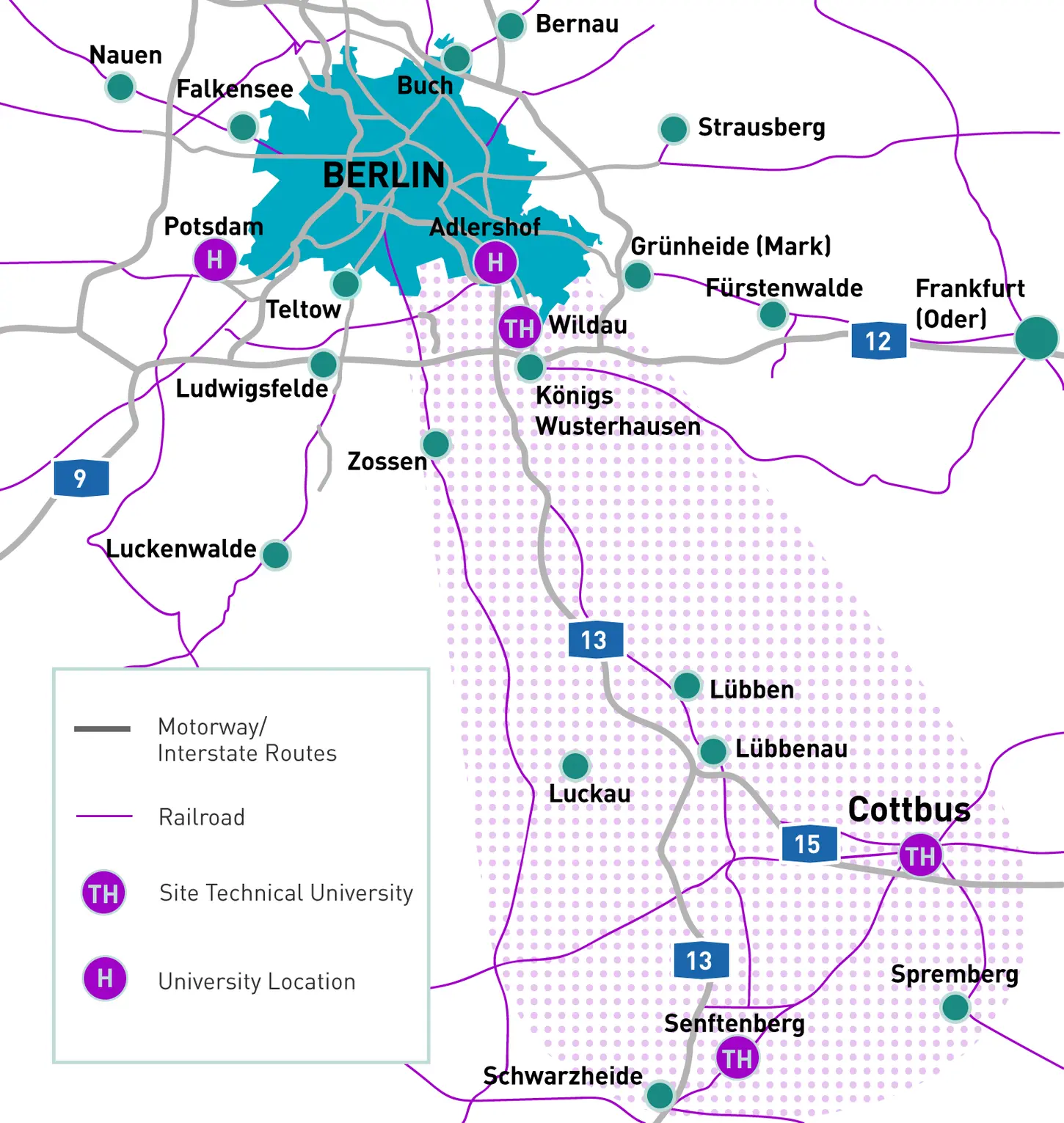 Zoom map: Innovation corridor Berlin – Lausitz