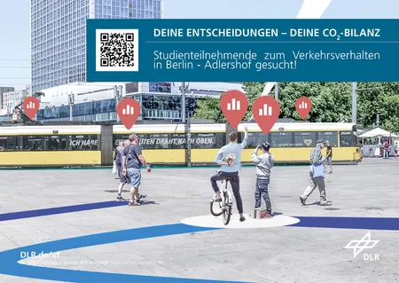 Flyer DLR, Projekt MyFairShare: Studienteilnehmerinnen und -teilnehmer in Adlershof zum Verkehrsverhalten gesucht! 