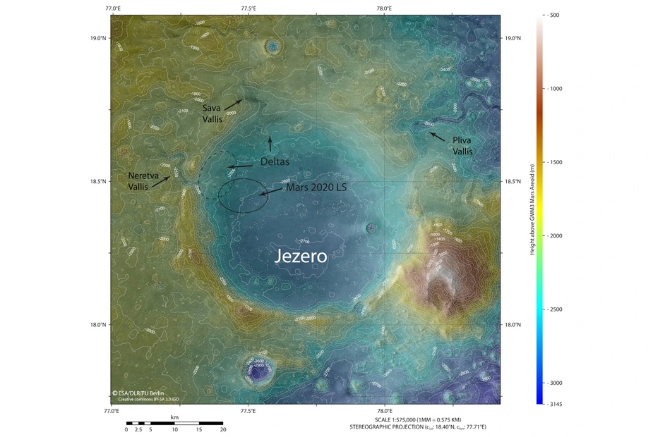 Mar­s­kra­ter Je­ze­ro © ESA/DLR/FU Berlin, CC BY-SA 3.0 IGO