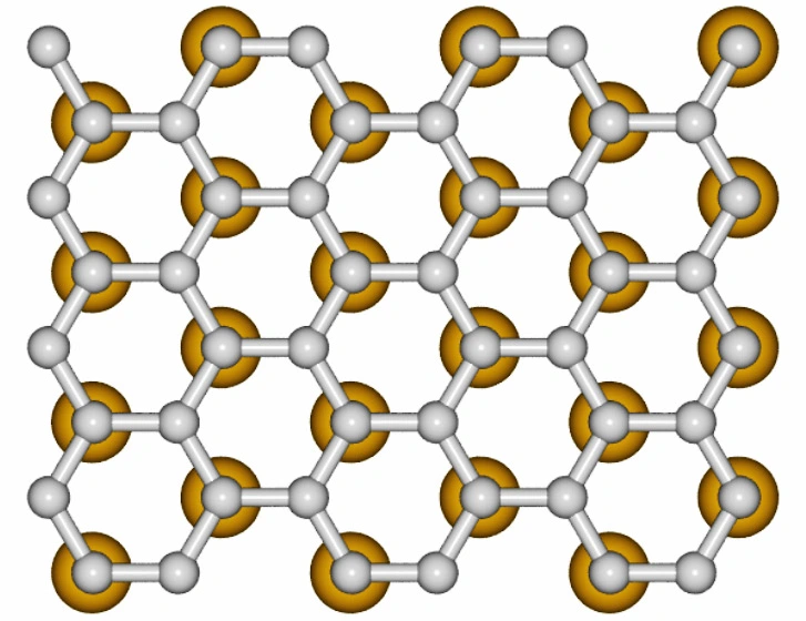 The model illustrates how the gold atoms sit under the graphene. Credit: HZB